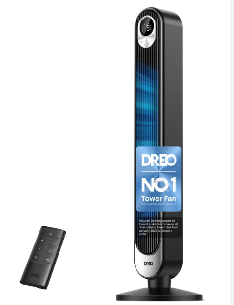 DREO 42 Inch Tower Fan, DC Motor Energy Saving Standing Fans for Bedroom, 8.5m/s High-Velocity Cooling Fans, 9 Speeds, Sleep
