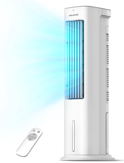 PELONIS 5L Air Cooler, Evaporative Air Cooler with Remote Control, 3 IN 1 Portable with Automatic Oscillation 3 Speeds and 7-Hour Timer