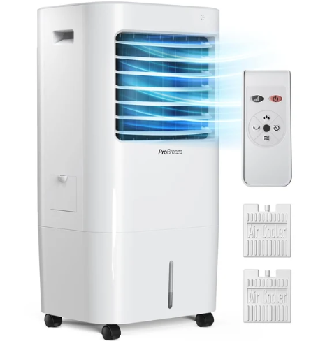 Pro Breeze 4-in-1 Air Cooler with 10 Litre Capacity, Remote Control, 3 Fan Speeds & LED Display. Powerful Evaporative Air Cooler